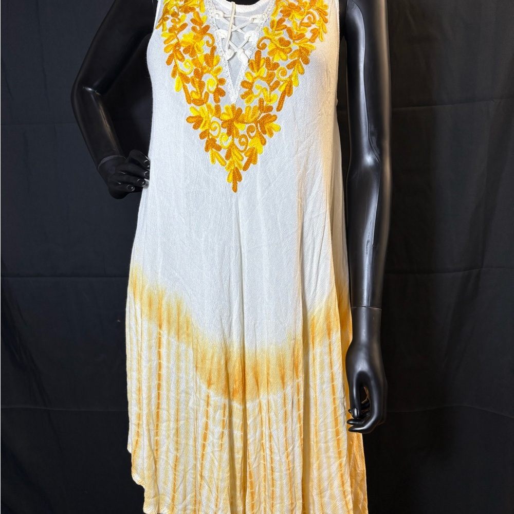 White and Yellow Embroidered Dress